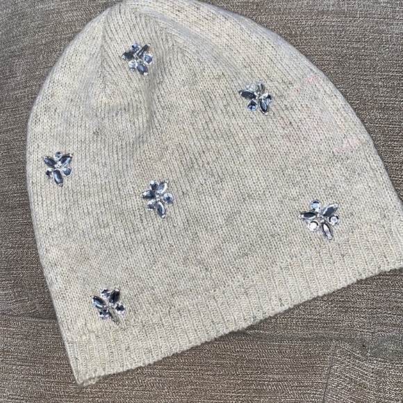 Betsey Johnson Wool Blend Beanie with Butterly Shaped Rhinestones - Picture 3 of 3